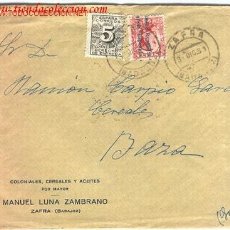 Sellos: CARTA DE LA REPUBLICA CON MEMBRETE PUBLICITARIO MANUEL LUNA ZAMBRANO DE ZAFRA BADAJOZ. Lote 21957719