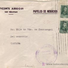 Sellos: CARTA COMERCIAL (VICENTE ARREGUI) PAPELES DE NEGOCIOS SAN SEBASTIAN (GUIPUZCOA)-CESTONA CENSURA. MPM