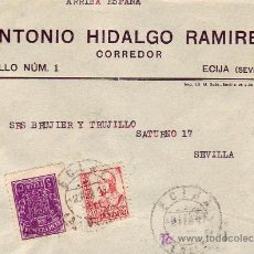 Sellos: BENEFICENCIA ECIJA 5 CTS RARO FRANQUEO EN CARTA COMERCIAL (ANTONIO HIDALGO RAMIREZ) 1937 A SEVILLA.. Lote 25135521