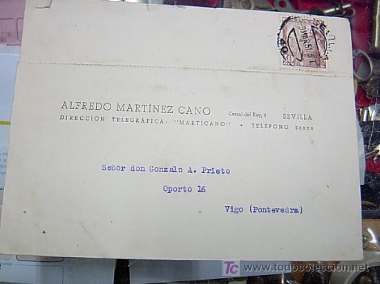 Sellos: SOBRE COMERCIAL   de  Alfredo Mart&iacute;nez Cano  de Sevilla 1951 - Foto 1