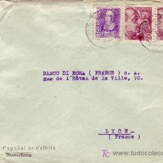Sellos: TRES SELLOS PERFORACION (BANCO ESPAÑOL CREDITO) EN CARTA CIRCULADA 1939 BARCELONA-LYON. Lote 23904654