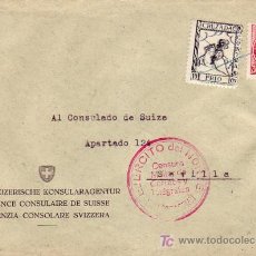 Sellos: CARTA 1937 EJERCITO DEL NORTE SAN SEBASTIAN A CONSULADO SUIZO EN SEVILLA. CENSURA MILITAR. LLEGADA.. Lote 26940134