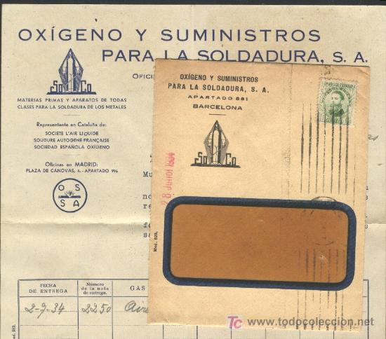 Stamps: AG-038- CARTA CON SOBRE COMERCIAL FRANQUEADO EN 1934 DE BARCELONA A BLANES (GERONA)