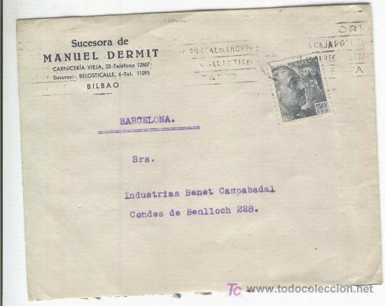 Sellos: SOBRE DE SUCESORA DE MANUEL DERMIT. BILBAO. A&Ntilde;OS 50 - Foto 1