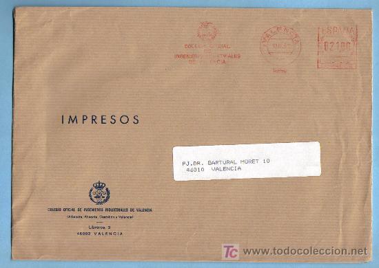 Sellos: FRANQUEO MECANICO - N&ordm; 12860 - VALENCIA  1987 - Foto 1
