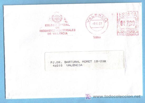 Sellos: FRANQUEO MECANICO - N&ordm; 12860 - VALENCIA  1987 - Foto 1