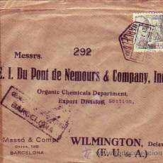 Sellos: CARTA COMERCIAL CIRCULADA POR CORREO AEREO 1944 DE BARCELONA A USA. MARCA Y BANDA CENSURA. MPM.