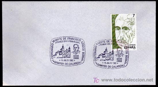 Sellos: 1986 SAMPER DE CALANDA SOBRE CON MATASELLOS PRIMER DIA DE CIRCULACION - Foto 1
