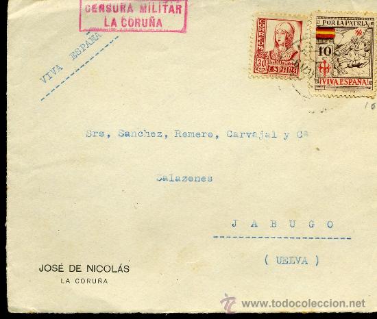 Sellos: FRONTAL DE SOBRE CON CENSURA MILITAR DE LA CORU&Ntilde;A - Foto 1