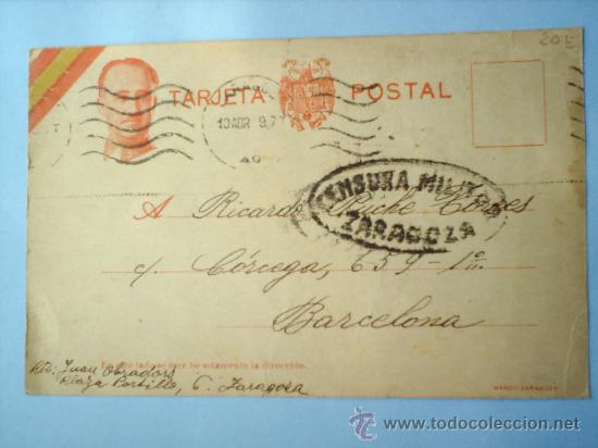 Sellos: TARJETA POSTAL-censurada zaragoza 1938 - Foto 1