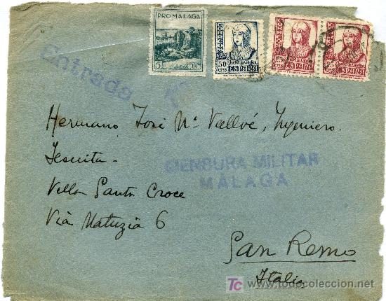 Sellos: SOBRE CON CENSURA MILITAR,MALAGA - Foto 1