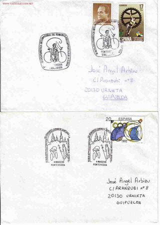 Sellos: 4 CARTAS CIRCULADAS CICLISMO RUTA DEL ROMANICO 88-89-90