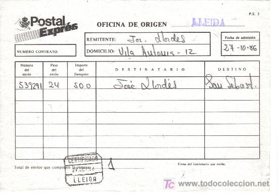 Sellos: DOCUMENTO INTERNO DE CORREOS CON MAT CERTIFICADO LLEIDA - Foto 1