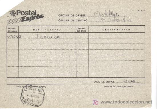Sellos: DOCUMENTO INTERNO DE CORREOS MAT CERTIFICADO DE CASTELLON DE LA PLANA - Foto 1