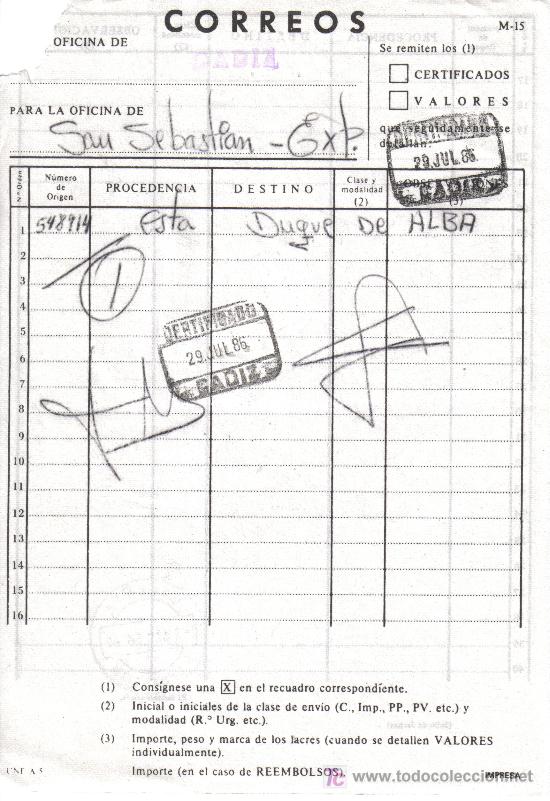 Sellos: DOCUMENTO INTERNO DE CORREOS MAT CERTIFICADO CADIZ - Foto 1