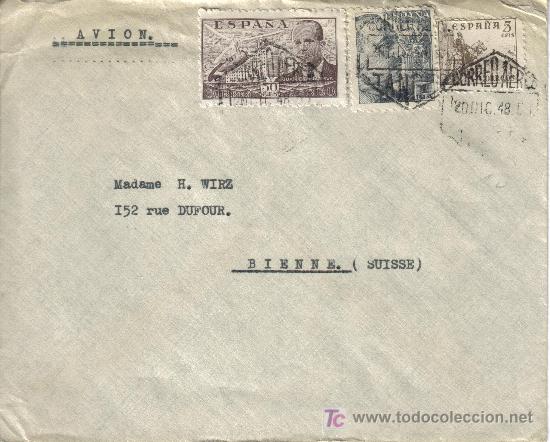 Sellos: TANGER CC A SUIZA CON MAT CORREO AEREO HEXAGONAL DE 1948 - Foto 1