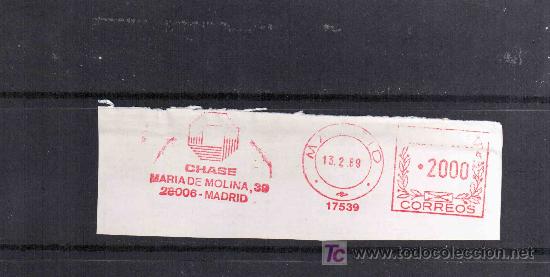 Sellos: FRANQUEO MECANICO MADRID BANCO CHASE p - Foto 1
