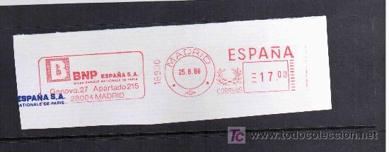 Sellos: FRANQUEO MECANICO MADRID BANCO BNP - Foto 1