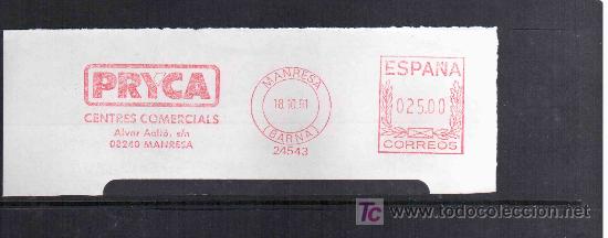 Sellos: FRANQUEO MECANICO MANRESA BARCELONA PRYCA - Foto 1
