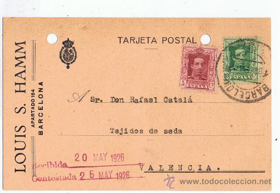 Sellos: Circulado Barcelona Valencia 1926 - Foto 1