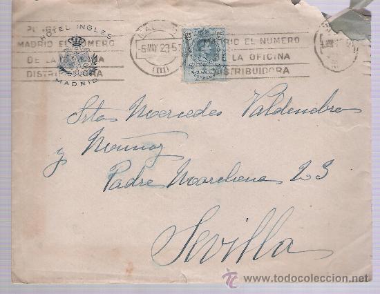 Sellos: Sobre con Membrete. De madrid a Sevilla. 5-mayo-1923. - Foto 1