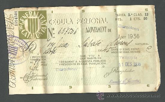 Sellos: C8-775 Generalitat de Catalunya Cedula Persona de 19356 - Foto 1