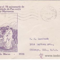 Sellos: 75 ANIVERSARIO FIRMA TRATADO DE PAZ ENTRE ESPAÑA Y MARRUECOS (1860-1935). RARA CARTA TANGER A USA.. Lote 27770697