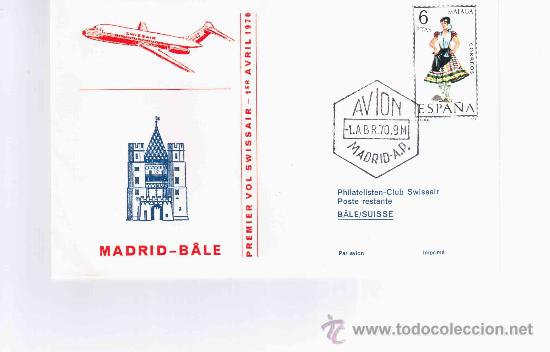 Sellos: PRIMER VUELO MADRID BASILEA MAT HEXAGONAL MADRID AP - Foto 1