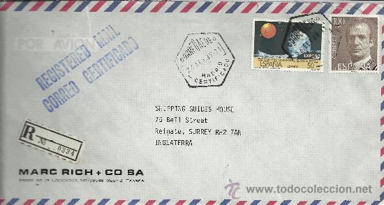 Sellos: MADRID CC CORREO AEREO CERTIFICADO MAT HEXAGONAL 1989 - Foto 1