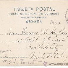 Sellos: 1903 BONITA Y RARA TARJETA POSTAL PATIO ACEQUIAS GENERALIFE GRANADA CIRCULADA A USA. LLEGADA.