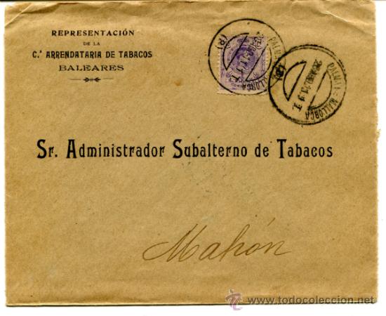 Timbres: Sobre circulado destino Mah&oacute;n, Menorca. A&ntilde;o1911.
