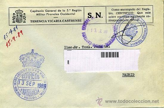 Briefmarken: franquicia 1989 - RM PIRENAICA OCCI / VICARIA / BURGOS - MILITAR RELIGION