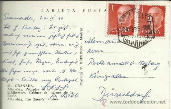 Sellos: GRANADA TP CON MATASELLOS HEXAGONAL CORREO AEREO 1956 - Foto 1