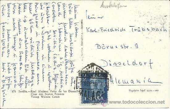Sellos: TP SEVILLA CON MAT HEXAGONAL CORREO AEREO DE MALAGA 1959 - Foto 1