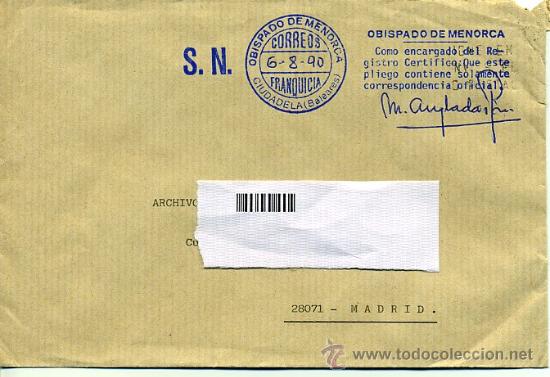Briefmarken: franquicia 1990 - obispado de menorca / ciudadela / baleares - religi&oacute;n -&iquest;buscas otro de lugar?