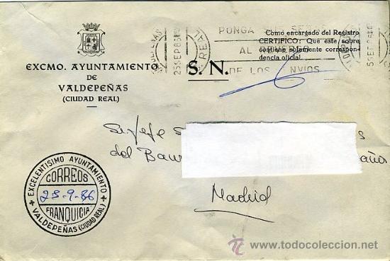 Stamps: franquicia 1986 - ayuntamiento de valdepe&ntilde;as / ciudad real -&iquest;BUSCAS OTRO DE LUGAR?