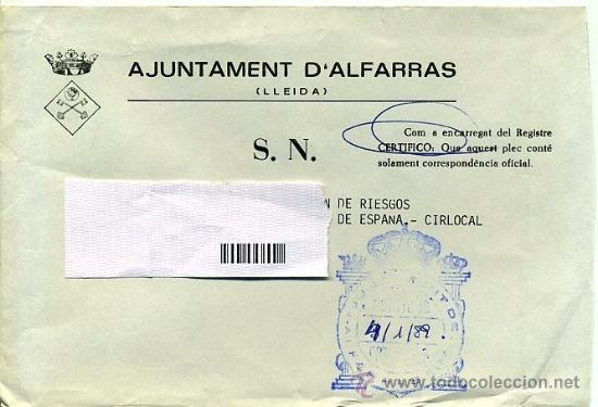 Stamps: franquicia 1989 - ayuntamiento de alfarras / lleida -&iquest;BUSCAS OTRO DE LUGAR?