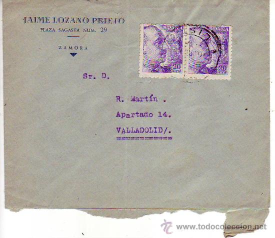 Timbres: sobre comercial circulado zamora-valladolid a&ntilde;os 40