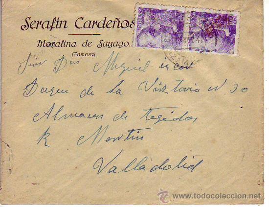 Timbres: sobre comercial circulado-moralina de sayago zamora-valladolid a&ntilde;os 40
