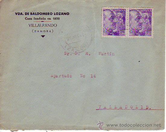 Timbres: sobre comercial circulado-villalpando zamora-valladolid a&ntilde;os 40