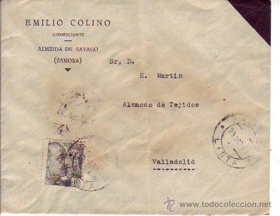 Timbres: sobre comercial circulado-almeida de sayago zamora-valladolid- a&ntilde;os 40