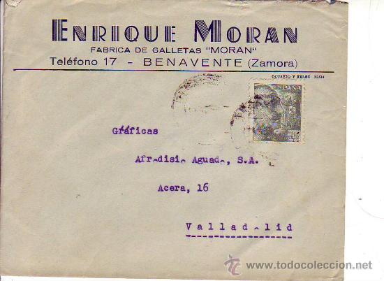 Timbres: sobre comercial circulado-benavente zamora-valladolid-a&ntilde;os 40