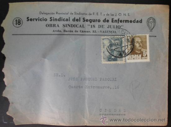 Stamps: (89) SOBRE CON SELLO, SERVICIO SINDICAL DEL SEGURO DE ENFERMEDAD, CONSERVACION: