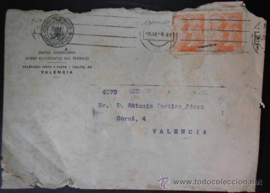 Stamps: (105) SOBRE CON SELLO, MUTUA VALENCIANA SOBRE ACCIDENTES DE TRABAJO, CONSERVACION: