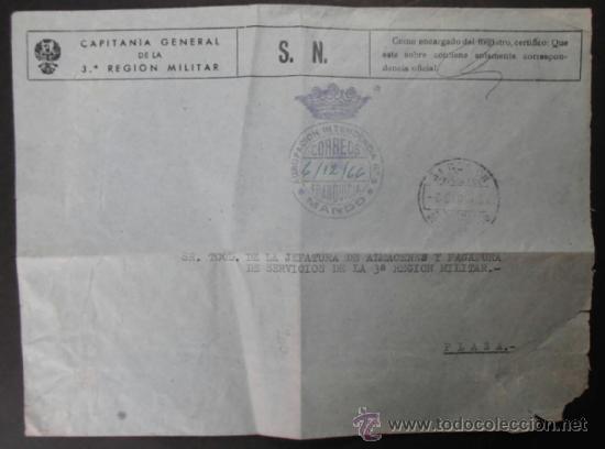 Stamps: (200) SOBRE MATASELLADO, CAPITANIA GENERAL DE LA 3&ordf; REGION MILITAR, CONSERVACION: