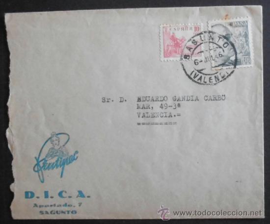 Francobolli: (5021)SOBRE CON SELLO,DICA,DE SAGUNTO  A VALENCIA,1946,CONSERVACION: