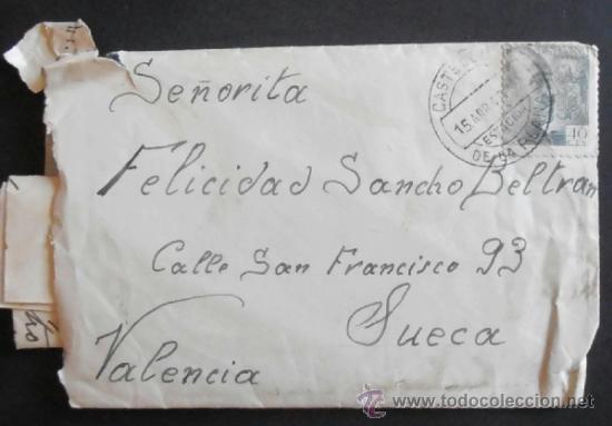 Francobolli: (5049)SOBRE CON SELLO Y CARTA,DE CASTELLON A SUECA,VALENCIA,1943,CONSERVACION:
