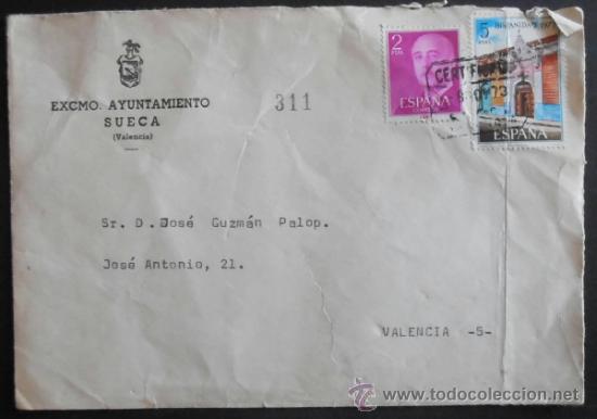 Timbres: (5088)SOBRE CON SELLO,EXCMO.AYUNTAMIENTO DE SUECA, A VALENCIA,CONSERVACION: