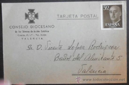 Francobolli: (5157)TARJETA POSTAL,CONSEJO DIOCESANO,VALENCIA,1958,CONSERVACION: