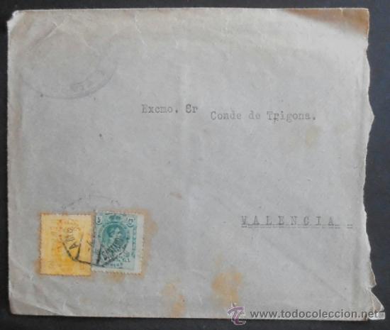 Francobolli: (5160)SOBRE CON SELLO,&iquest;SEGOVIA? A VALENCIA,EXCMO SE&Ntilde;OR CONDE DE TRIGONA,CONSERVACION: